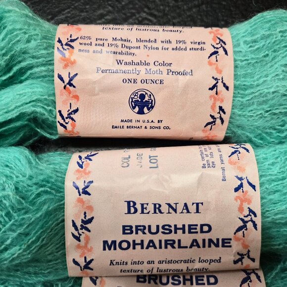 VTG Bernat Brushed Mohairlaine Yarn – Jade NOS – 8 Skeins – 1 oz – Mohair Wool - Picture 2 of 2